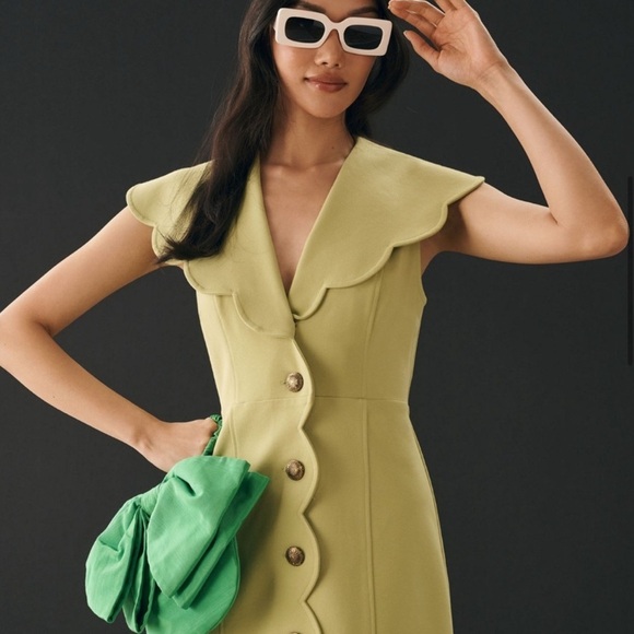 NWT Maeve by Anthropologie Scalloped Buttondown Dress Retro Green Size M - Picture 3 of 10